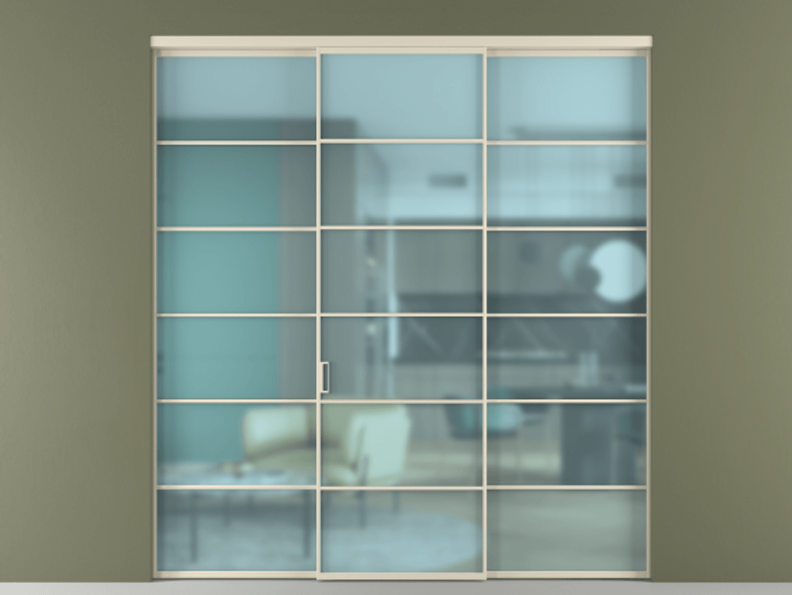 Перегородка Формато внутри проёма 3 створки АЛПР 040.04 Алюминий бежево-серый Сатинированное голубое стекло, триплекс. Цена 267260 ₽ 1. Полотно 3 шт. (800/2100 мм)
2. Комплект установки раздвижной системы
3. Базовый комплект фурнитуры
4.Ручка Рондо. Фабрика дверей Волховец 8 (800) 551 43 19 Перегородка Формато внутри проёма 3 створки АЛПР 040.04 Алюминий бежево-серый Сатинированное голубое стекло, триплекс Цена 267260 ₽ | Volhovec