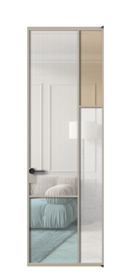 Дверь межкомнатная АЛПЛ041.12 АБСК 4 стекла. Цвет Алюминий бисквитный. Материал Алюминий в эмали. Коллекция Мозаик. Картинка.