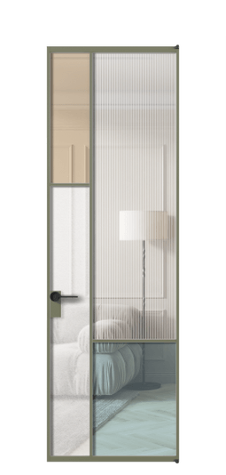 Дверь межкомнатная АЛПЛ041.13 АОТ 4 стекла. Цвет Алюминий оливковый тёмный. Материал Алюминий в эмали. Коллекция Мозаик. Картинка.