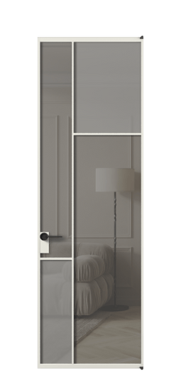 Дверь межкомнатная АЛПЛ041.11 АСР Серый сатин матовое + Серый прозрачное. Цвет Алюминий серый. Материал Алюминий в эмали. Коллекция Мозаик. Картинка.